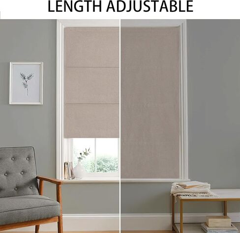 RYB HOME 100% Blackout Roman Shades for Windows, Linen Fabric Magnetic Cordless Roll up Roman Blinds for French Doors Windows Length Adjustable No Drill Easy to Install, Sand, W 26 x L 64, 1 Panel in Saudi Arabia
