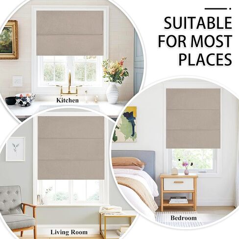 RYB HOME 100% Blackout Roman Shades for Windows, Linen Fabric Magnetic Cordless Roll up Roman Blinds for French Doors Windows Length Adjustable No Drill Easy to Install, Sand, W 26 x L 64, 1 Panel in Saudi Arabia
