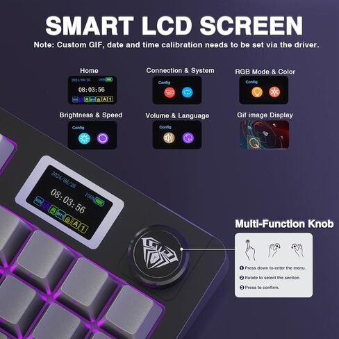 AULA S98 Pro Wireless Mechanical Keyboard,Smart Screen & Knob,Tri-Mode BT5.0/USB-C/2.4GHz Creamy Keyboard,Gasket Structure,Pre-lubed Linear Switches,Hot Swappable RGB Backlit Computer Gaming Keyboards in Kuwait