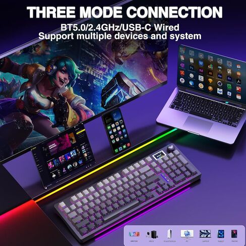 AULA S98 Pro Wireless Mechanical Keyboard,Smart Screen & Knob,Tri-Mode BT5.0/USB-C/2.4GHz Creamy Keyboard,Gasket Structure,Pre-lubed Linear Switches,Hot Swappable RGB Backlit Computer Gaming Keyboards in Kuwait