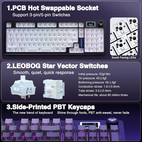 AULA S98 Pro Wireless Mechanical Keyboard,Smart Screen & Knob,Tri-Mode BT5.0/USB-C/2.4GHz Creamy Keyboard,Gasket Structure,Pre-lubed Linear Switches,Hot Swappable RGB Backlit Computer Gaming Keyboards in Kuwait