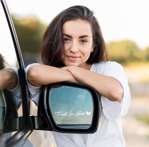 3X Trust in God Rear View Mirror Sticker, Rearview Mirror Decal with Heart Car Window Decals Self Affirmations Car Mirror Stickers for Women Water Bottle Laptop Accessories Gifts(White) in Saudi Arabia