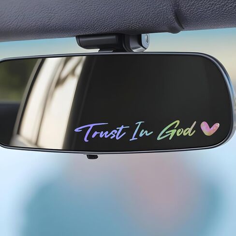 3X Trust in God Rear View Mirror Sticker, Rearview Mirror Decal with Heart Car Window Decals Self Affirmations Car Mirror Stickers for Women Water Bottle Laptop Accessories Gifts(White) in Kuwait