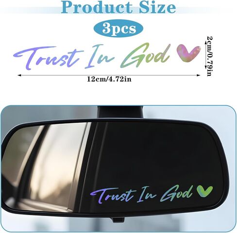 3X Trust in God Rear View Mirror Sticker, Rearview Mirror Decal with Heart Car Window Decals Self Affirmations Car Mirror Stickers for Women Water Bottle Laptop Accessories Gifts(White) in Kuwait