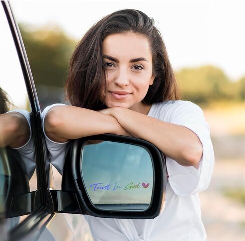 3X Trust in God Rear View Mirror Sticker, Rearview Mirror Decal with Heart Car Window Decals Self Affirmations Car Mirror Stickers for Women Water Bottle Laptop Accessories Gifts(White) in Kuwait