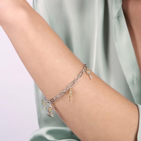 مجوهرات ديزني الساحرة من Jewelili من الفضة الإسترليني والذهب الأصفر عيار 10 قيراط 1/6 Cttw من الألماس المستدير الأبيض الطبيعي Belle 30th Charm in Kuwait