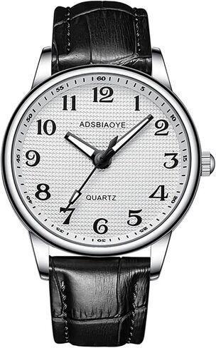 ADSBIAOYE Men's Minimalist Easy Reader Watch Stainless Steel Leather Strap Waterproof Bussiness Casual Mens Quartz Wrist Watch in Kuwait