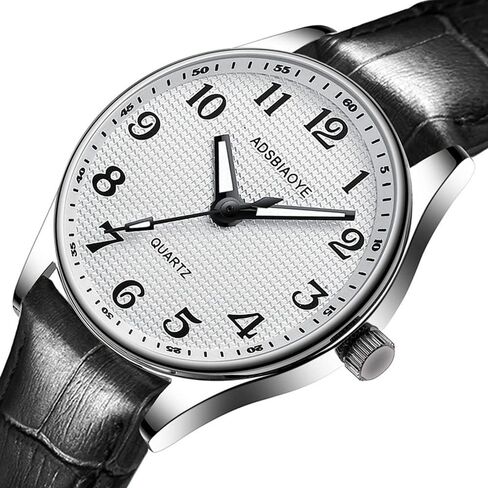 ADSBIAOYE Men's Minimalist Easy Reader Watch Stainless Steel Leather Strap Waterproof Bussiness Casual Mens Quartz Wrist Watch in Kuwait