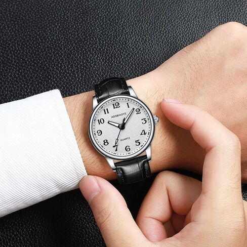 ADSBIAOYE Men's Minimalist Easy Reader Watch Stainless Steel Leather Strap Waterproof Bussiness Casual Mens Quartz Wrist Watch in Kuwait