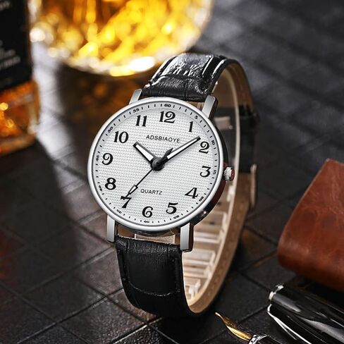 ADSBIAOYE Men's Minimalist Easy Reader Watch Stainless Steel Leather Strap Waterproof Bussiness Casual Mens Quartz Wrist Watch in Kuwait