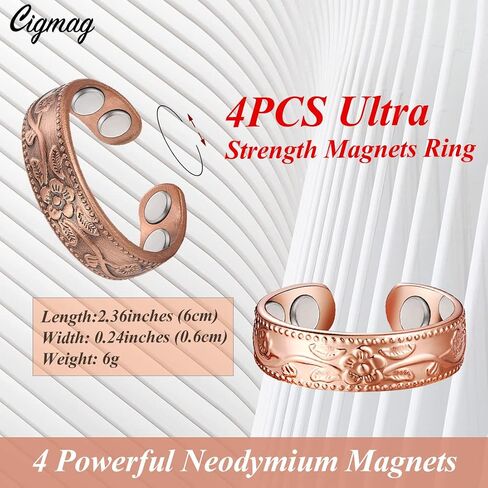 Cigmag 2PCS حلقات النحاس للنساء - المفاصل أصابع الإبهام حلقة النحاس قوية - قابل للتعديل 100٪ الصلبة هدية عيد الميلاد النقي (النحاس) in Kuwait