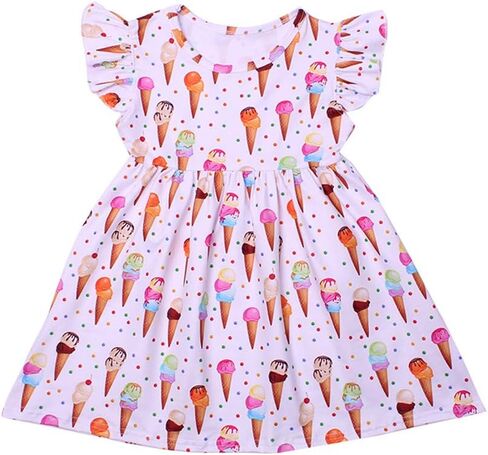 Toddler Girls Summer Ice Cream Print Sleeveless Dress Kids Cute Skirt in Saudi Arabia
