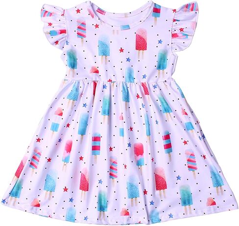 Toddler Girls Summer Ice Cream Print Sleeveless Dress Kids Cute Skirt in Saudi Arabia