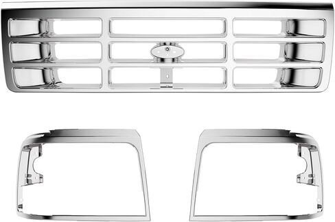 الشبكة الأمامية وإطار المصباح الأمامي من HECASA متوافق مع 1992-1997 Ford Bronco F-150 F-250 HD F-350 لاستبدال FO1200172 FO2512131 FO2513135 باللون الأسود in Kuwait