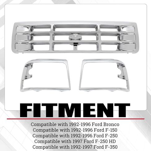 الشبكة الأمامية وإطار المصباح الأمامي من HECASA متوافق مع 1992-1997 Ford Bronco F-150 F-250 HD F-350 لاستبدال FO1200172 FO2512131 FO2513135 باللون الأسود in Kuwait