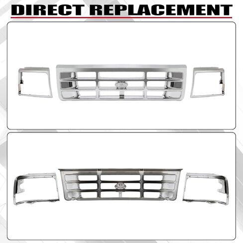 الشبكة الأمامية وإطار المصباح الأمامي من HECASA متوافق مع 1992-1997 Ford Bronco F-150 F-250 HD F-350 لاستبدال FO1200172 FO2512131 FO2513135 باللون الأسود in Kuwait
