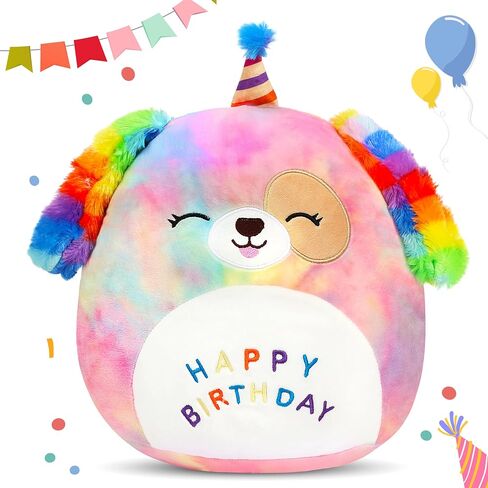 Easfan 20’’ Jumbo Rainbow Birthday Dog Giant Plush Pillow Soft Puppy Plush Toy Cute Dog Stuffed Animal Birthday Gift for Kids Toddlers in Saudi Arabia