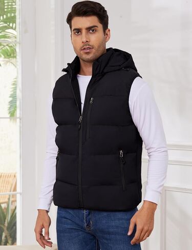 Gihuo Mens Winter Puffer Vest Color Block Hooded Sleeveless Quilted Jacket Zip Up Padded Coats Outerwear in Kuwait