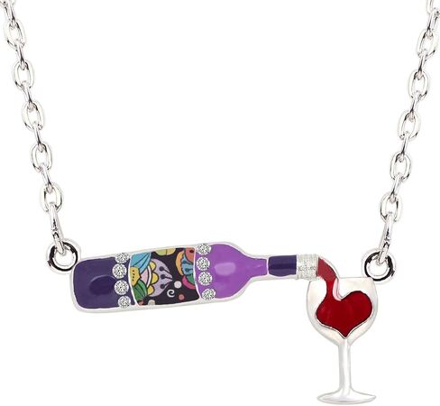 BONSNY Enamel Alloy Red Wine Bottle Heart Necklace Pendant Chain Choker Jewelry For Women Gift Charm in Saudi Arabia