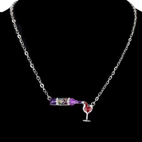 BONSNY Enamel Alloy Red Wine Bottle Heart Necklace Pendant Chain Choker Jewelry For Women Gift Charm in Saudi Arabia
