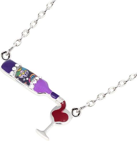 BONSNY Enamel Alloy Red Wine Bottle Heart Necklace Pendant Chain Choker Jewelry For Women Gift Charm in Saudi Arabia