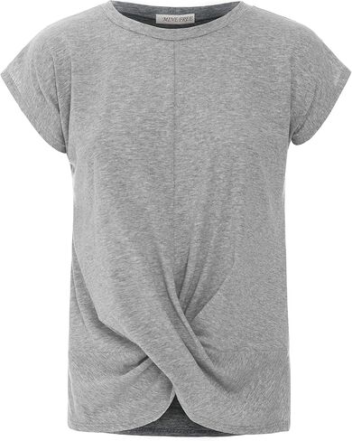Women's Short Sleeve Round Neck Twist Front Casual Loose Fitting Tunic T-Shirt (S-3XL) in Saudi Arabia