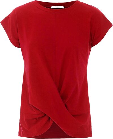 Women's Short Sleeve Round Neck Twist Front Casual Loose Fitting Tunic T-Shirt (S-3XL) in Saudi Arabia