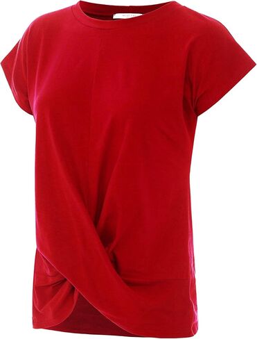 Women's Short Sleeve Round Neck Twist Front Casual Loose Fitting Tunic T-Shirt (S-3XL) in Saudi Arabia