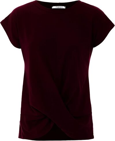 Women's Short Sleeve Round Neck Twist Front Casual Loose Fitting Tunic T-Shirt (S-3XL) in Saudi Arabia