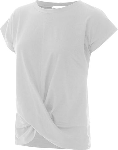 Women's Short Sleeve Round Neck Twist Front Casual Loose Fitting Tunic T-Shirt (S-3XL) in Saudi Arabia