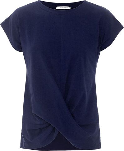Women's Short Sleeve Round Neck Twist Front Casual Loose Fitting Tunic T-Shirt (S-3XL) in Saudi Arabia