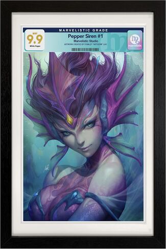 Graded Comic Book Frame – Black Frame & White Mat with Artwork by Artgerm. UV Protection for Standard CGC/CBCS Graded Comic Books. Display on Wall or Tabletop. in Saudi Arabia