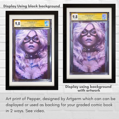Graded Comic Book Frame – Black Frame & White Mat with Artwork by Artgerm. UV Protection for Standard CGC/CBCS Graded Comic Books. Display on Wall or Tabletop. in Saudi Arabia