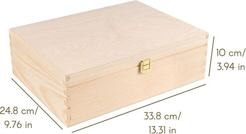 A4 Wooden Storage Box Unpainted Plain | 13.30 x 9.76 x 3.93 in | Golden Latch & Lid | Perfect for Storing Files Tools Documents & Valuables in The Office or Bedroom | Jewelry Box in Kuwait