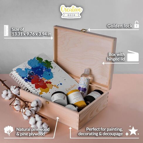 A4 Wooden Storage Box Unpainted Plain | 13.30 x 9.76 x 3.93 in | Golden Latch & Lid | Perfect for Storing Files Tools Documents & Valuables in The Office or Bedroom | Jewelry Box in Kuwait
