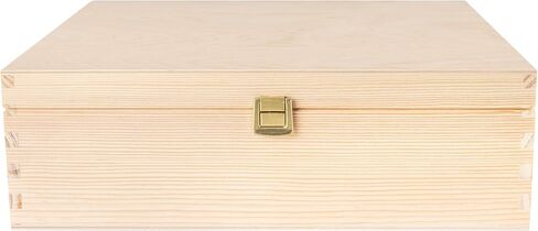 A4 Wooden Storage Box Unpainted Plain | 13.30 x 9.76 x 3.93 in | Golden Latch & Lid | Perfect for Storing Files Tools Documents & Valuables in The Office or Bedroom | Jewelry Box in Kuwait