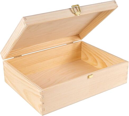 A4 Wooden Storage Box Unpainted Plain | 13.30 x 9.76 x 3.93 in | Golden Latch & Lid | Perfect for Storing Files Tools Documents & Valuables in The Office or Bedroom | Jewelry Box in Kuwait