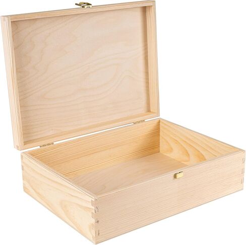 A4 Wooden Storage Box Unpainted Plain | 13.30 x 9.76 x 3.93 in | Golden Latch & Lid | Perfect for Storing Files Tools Documents & Valuables in The Office or Bedroom | Jewelry Box in Kuwait