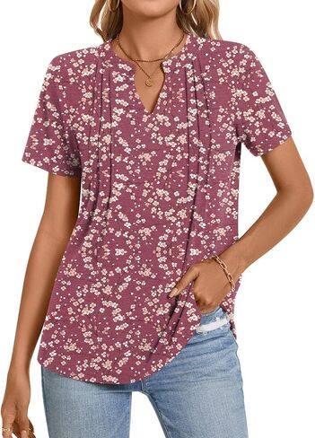 Netsmile Womens's Casual Summer Tops Short Sleeve T-Shirt Dressy V-Neck Tunic Blouse in Kuwait