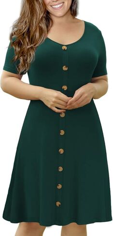 VOIANLIMO Women’s Summer Plus Size Short Sleeve Button Down Causal Dress in Kuwait