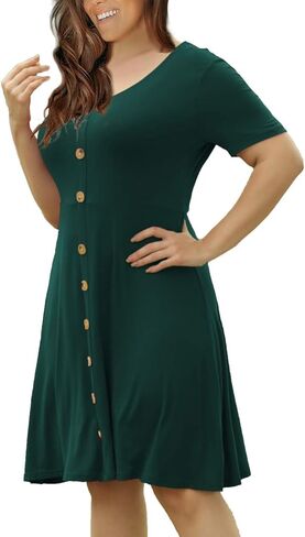 VOIANLIMO Women’s Summer Plus Size Short Sleeve Button Down Causal Dress in Kuwait