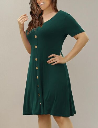 VOIANLIMO Women’s Summer Plus Size Short Sleeve Button Down Causal Dress in Kuwait