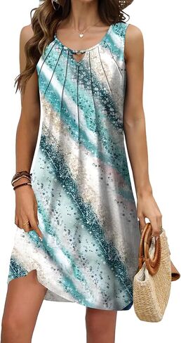 Pleated Front Summer Dresses for Women 2025 Casual Beach Floral Print Sundress Boho Tank Dress in Saudi Arabia