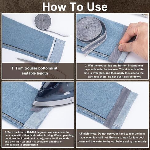 11 Yard Iron-on Instant Hem Tape, Adhesive Tape Iron on, Adhesive Fabric Hemming Tape for Pants, Jeans, Clothes (Black, 1 Roll) in Kuwait