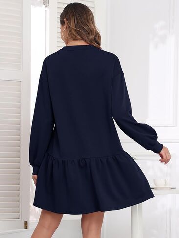 Dokuritu Sweatshirt Dress for Women Crewneck Long Sleeve Ruffled Patchwork Pullover Fall Dress Casual Sport Mini Dress in Saudi Arabia