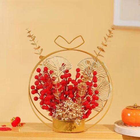 Chinese New Year Table Ornament, Artificial Branches Fortune Lucky Tree, Spring Festival Artificial Red Berry Flower Arrangement for Asian Lunar New Year Desktop Centerpiece in Kuwait