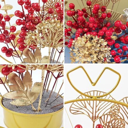 Chinese New Year Table Ornament, Artificial Branches Fortune Lucky Tree, Spring Festival Artificial Red Berry Flower Arrangement for Asian Lunar New Year Desktop Centerpiece in Kuwait