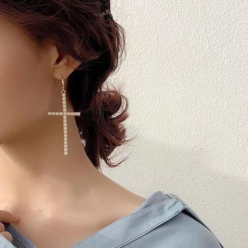 Gold Cross Hoop Earrings for Women Pearl Cross Dangle Earrings Big Cross Earrings Silver Rhinestone Cross Earrings Party Prom Earrings for Women in Saudi Arabia