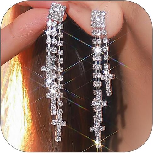 Gold Cross Hoop Earrings for Women Pearl Cross Dangle Earrings Big Cross Earrings Silver Rhinestone Cross Earrings Party Prom Earrings for Women in Saudi Arabia