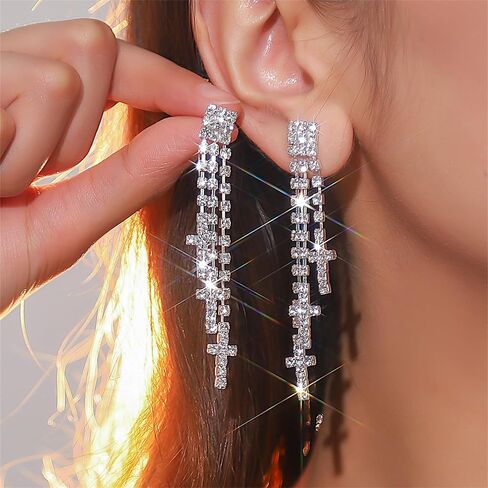 Gold Cross Hoop Earrings for Women Pearl Cross Dangle Earrings Big Cross Earrings Silver Rhinestone Cross Earrings Party Prom Earrings for Women in Saudi Arabia